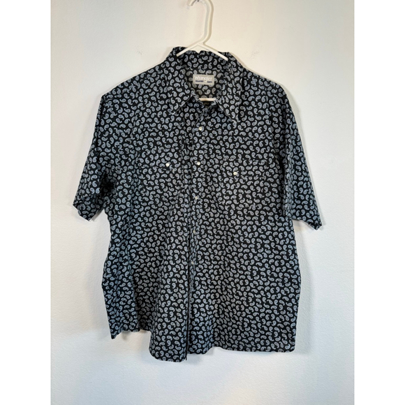 Men's Wrangler Black Blue Paisley Short Sleeve Casual Button Down Shirt 3XL - Picture 1 of 9